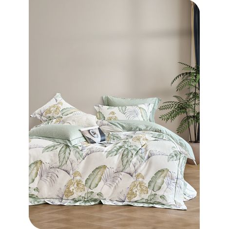 Parure de couette "Imprimé double face" percale pur coton peigné 80 fils/cm²  pour lit 160 à 180 King Size