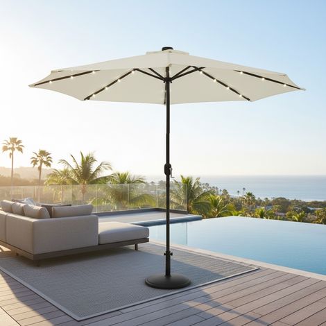 Parasol avec éclairage LED, parasol de plage, beige, Ø 3 m, parasol de jardin, parasol déporté, parasol à manivelle, parasol de balcon, parasol de marché, protection UV