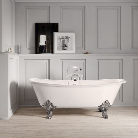 Vasca da bagno freestading in ghisa stile classico con piedini BRADFORD bianca 180 cm Piedini cromati