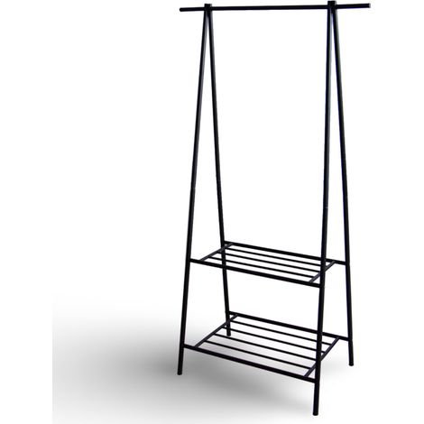 Kleiderständer 85x42x158cm Metall mit 2 Ablagen schwarz Garderobe Kleiderstange Kleiderbutler Jackenständer Handtuchhalter Badezimmerregal (1/5)