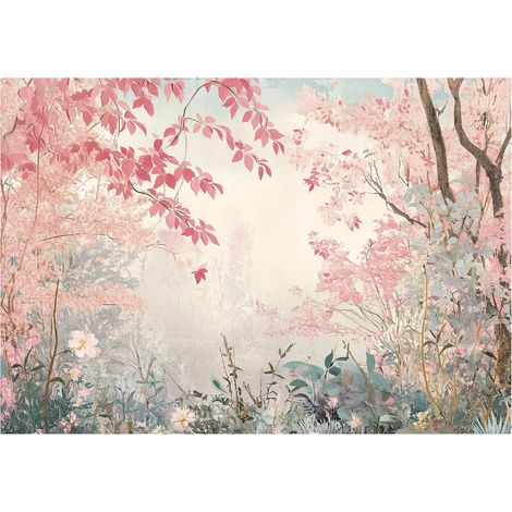 Papier peint intissé forêt rose, décoration murale pour salon-salle à manger – 300 x 210 cm Wallarena (1/4)