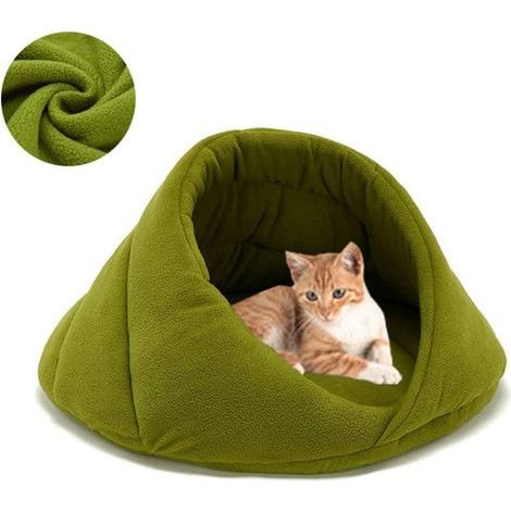 Cómoda cama tipo cueva para gatos, saco de dormir cálido de forro polar para gatos, cojín tipo cueva y para mascotas, cesta de cama semicubierta (1/5)