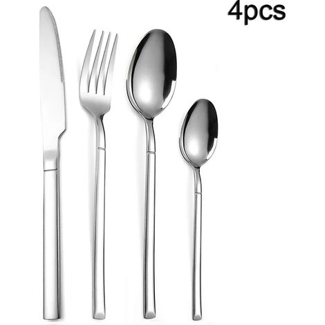 Ensemble de couverts en acier inoxydable (4 pièces), comprenant un couteau à steak et une fourchette. (1/5)