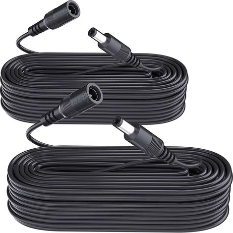 Lot de 2 câbles d'alimentation CC de 10 m, en cuivre Pur, 12 V CC, 5,5 mm x 2,1 mm, pour caméras de vidéosurveillance, routeurs, Rubans LED, imprimantes, moniteurs et Plus Encore - Noir (1/5)