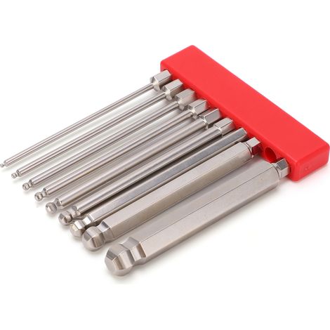 Jeu de 9 embouts hexagonaux 100mm, vis sans fin, acier S2 inoxydable, tête magnétique sphérique, queue 1/4 pouce, robustes et durables (1/5)