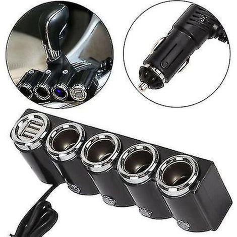 Adaptateur allume-cigare 4 prises pour voiture avec chargeur USB et prise CC 12V-24V () (1/3)