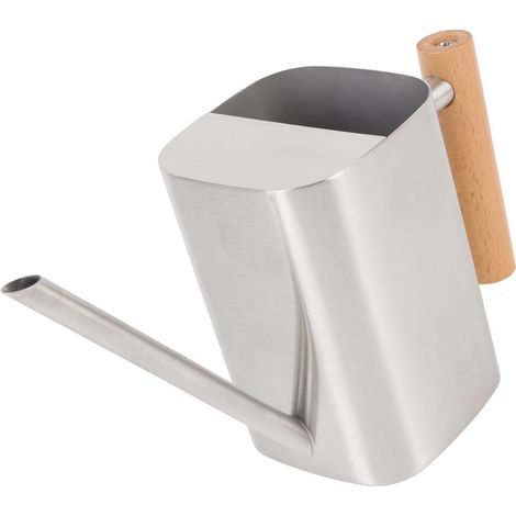 Arrosoir en acier inoxydable à long bec et poignée en bois pour plantes en pot, bonsaïs, jardin, décoratif, carré, argenté, 500 ml (1/5)