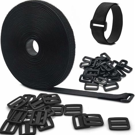 Attache Volet Roulant de 10m Avec 50 Boucles, Attache Cable Scratch de Longueur de Coupe Libre, Rislan Fixation Noir (1/5)