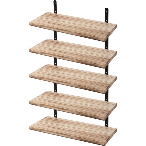 Levede Floating Shelves Wood Wall Mounted Shelf Rustic Set of 5 Light Brown (1/5)