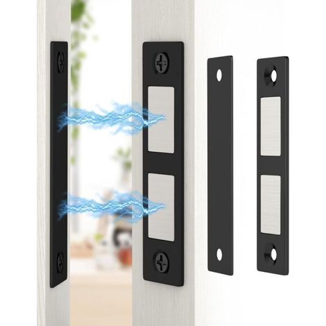 Ultra Mince Aimant Porte Placard Puissant 13Kg Lot de 2 Loquet Magnétique pour Porte d'Armoire, Aimant Fermeture pour Porte Coulissant Aimant pour Placard de Cuisine, Tiroir, Meuble, Noir (1/5)