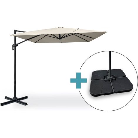 Ampelschirm 2,5 x 2,5 m Beige aus Aluminium NAVAGIO - 360° drehbar und neigbar + Beschwerungsplatten