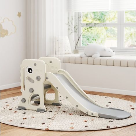 Scivolo per bambini 3 in 1 con struttura da arrampicata, canestro e palla, pieghevole, avorio (1/5)