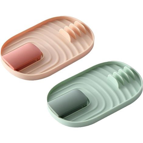 Juego de 2 soportes multifuncionales para tapas de ollas, cucharas y cubiertos un compartimento para la tapa, espátula y utensilios.