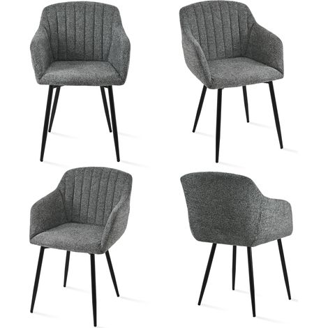 Goeurvant Sillas de comedor minimalistas con asiento ancho y reposabrazos ergonómicos, combinación de confort y elegancia - Juego de 4 - Gris/Verde - Chenilla