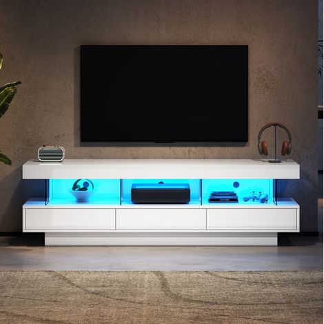 Mueble TV 160x38x50,5 cm en tableros de partículas blanco, LED, salón moderno FloraGrace (1/5)