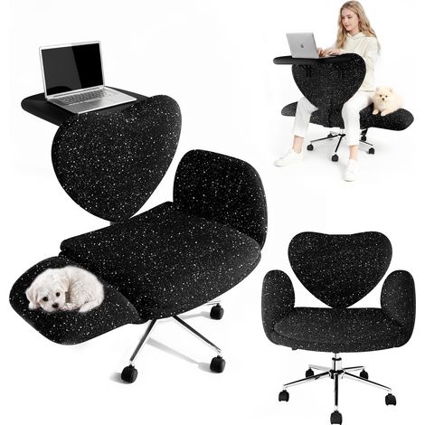 Chaise de bureau ergonomique Patbrela, tableau rabattable, accoudoirs 5 niveaux réglables, hauteur ajustable, tissu pailleté noir (1/4)