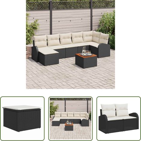 vidaXL Balkonsofa - Gartensofa-set mit Kissen 8 pcs Schwarz Poly-Rattan (1/5)