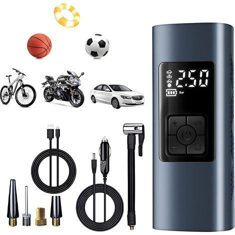 Grey Blue 17x6.9x5 cm Gonfleur de Pneu Portable, Le gonfleur de Pneu Peut être utilisé comme Une Banque d'alimentation, compresseurs d'air Portables avec écran LCD numérique Intelligent (1/5)