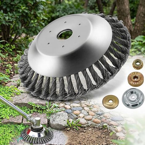 8 inch steel wire brush strimmer head, garden weed cutting attachment (1/5)