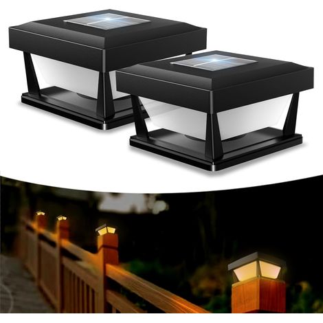 Lampe Solaire Chapeau de Poteau, IP65 étanche Lampadaire Solaire Extérieur, Lampe Solaire pour Poteau de Clôture Lumière Chaude pour Poteaux en Bois Clôture (Lot de 2)