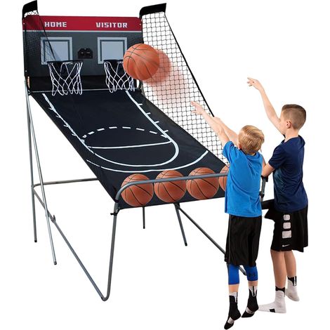 Panier de basket, support de basket avec 4 ballons de basket et pompe, panier pliable avec compteur de points, 8 réglages de jeu (1/5)