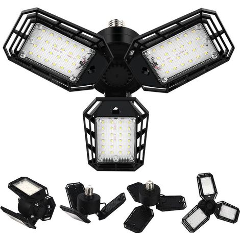 LED-Garagenleuchte, LED-Werkstatt-Deckenleuchte, 6500K LED-Schraubleuchte mit 3 verformbaren Paneelen, für Garage, Werkstatt und Keller, E27