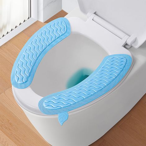 Tapis De Toilette - En Polyester - Antidérapant Et Imperméable - Pour Siège De Toilette Standard - 36 X 11 X 3 Cm - Bleu - 2 Pièces (1/5)