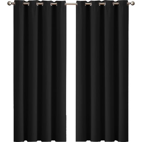 Marlow Blockout Curtains Panel 2x Blockot Eyelet Ring Top Black for Living Room (1/4)