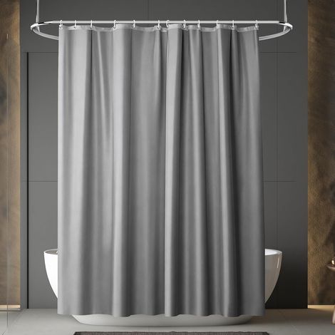 Rideau de douche en tissu, 180180CM Rideau de Baignoire Tissu Polyester, résistant à l'eau et à la moisissure avec œillets et 12 crochets Lavable en Machine, Imperméable Rideau de Douche, Gris (1/5)
