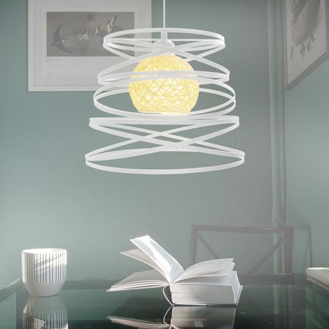 Lampe Suspension Vintage Ø30cm Blanc, Retro Lustre Plafonniers Luminaire Industrielle forme Ressort, Lampe Cuisine Salon Salle à manger Chambre(sans ampoule) - Blanc BLOW (1/5)