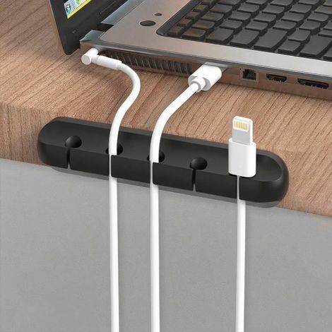 Clips de support de câble, auto-adhésifs en silicone pour câble USB de bureau, table de chevet, cordon d'alimentation, câble PC, bureau et maison (1/5)