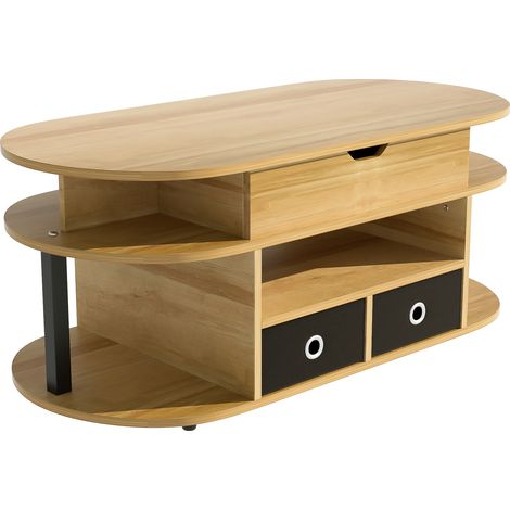 ELVMI Table basse relevable avec 2 Tiroirs en tissu et rangement, pour Salon en Panneaux de particules 105 × 50 × 45/60 cm (1/4)