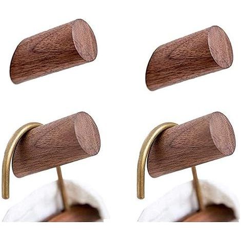 Wandhaken aus Holz, 4er-Pack Kleiderhaken, rustikale Wandhaken aus Holz, stabiler Bademantelhaken, Huthaken, Handtuchhaken (Holz, Walnuss) (1/5)