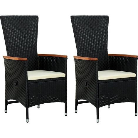 Gartenstühle 2 Stk. mit Polstern Poly Rattan Schwarz