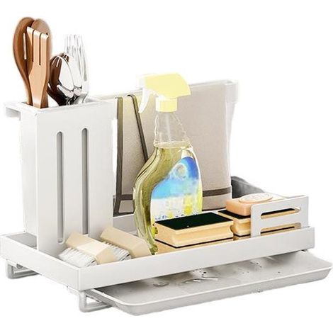 Organizador de fregadero negro para cocina，Organizador de fregadero reforzado de acero inoxidable con escurridor de esponjas，251516.5cm，Negro (1/5)