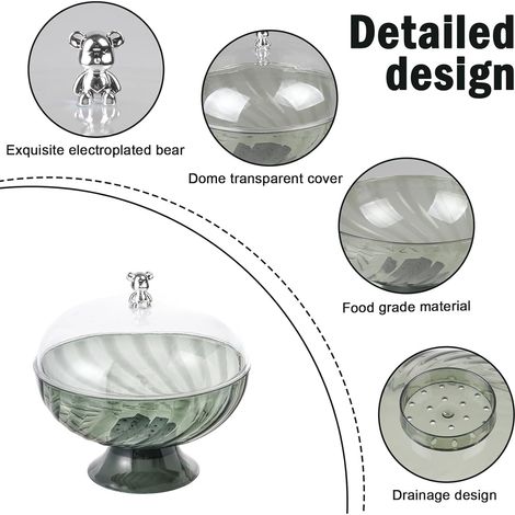 Cestino per la frutta con coperchio e scolapiatti - Fruttiera in plastica con supporto per decorazione da tavola - Ciotola con coperchio per matrimonio, festa, dessert - Verde (1/4)