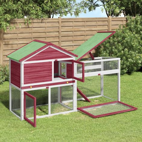 vidaXL Conejera de madera maciza de pino roja 185,5x60,5x109,5 cm (1/4)