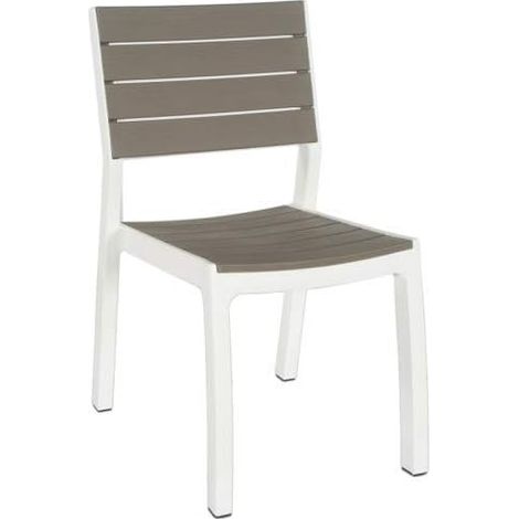 Sedia da Giardino in Polipropilene Effetto Rattan e Doghe Legno Colore Bianco e Cappuccino Harmony Keter