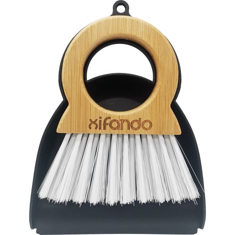 Mini Balai et Pelle à poussière pour ménage - Manche en Bambou - Ensemble de Petite Brosse de Bureau - Brosse de Nettoyage pour Clavier avec Pelle - Manche Rond en Bambou (1/5)