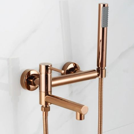 Robinet de baignoire-douche (or rose) avec bec de baignoire pivotant et douchette à main (1/5)