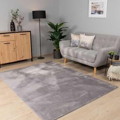 Paco Home Teppich Wohnzimmer Kurzflor Waschbar Einfarbiges Muster Weich Rutschfest Modern Grau, 120x160 cm