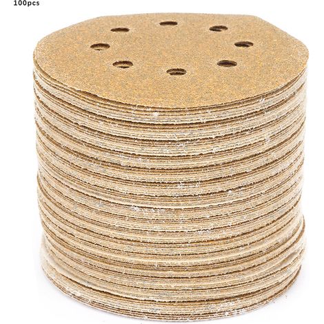 Ortviai Disques Abrasifs Ronds 125 mm (5") à 60 Grains, 8 Trous, Velcro, Lot de 100 pièces pour ponçage grossier (1/5)