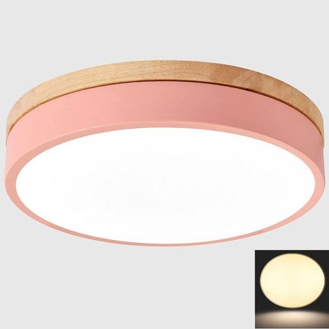 Plafonnier rose, plafonnier rond moderne en bois, 4000K, adapté à la chambre à coucher, plafonnier de couloir, 30 cm, 24 W (lumière chaude) (1/5)