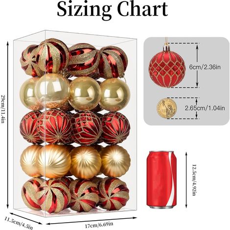 Lot de 30 Pcs 60mm Boules de Noël colorées Or & Rouge incassable pour Sapin de Noël, Mariage, décoration de fête, en Plastique (1/5)