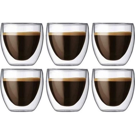 Tasse à café en verre double paroi - Lot de 6 - Originale - 80ml - Design isolant (1/5)