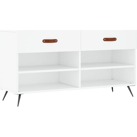 Banc à chaussures bottes commode étagère meuble entrée rangement 102 x 35 x 55 cm bois d'ingénierie blanc