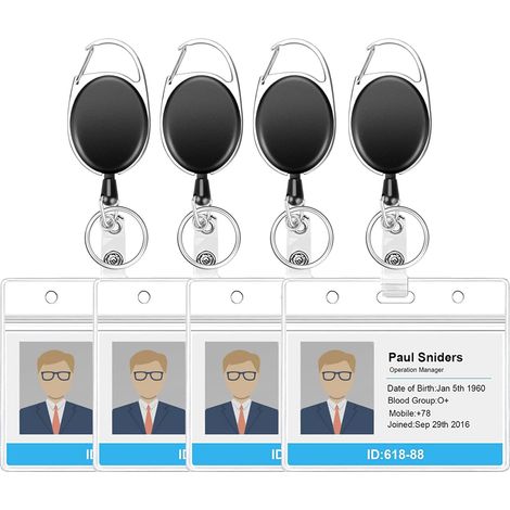 Lot de 4 porte-badges avec porte-clés, étuis horizontaux pour cartes (1/5)