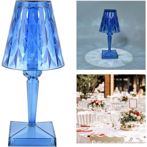 Lampe de table LED en cristal transparent, lampe de bureau à intensité variable, chargement USB, éclairage intérieur bleu (1/5)