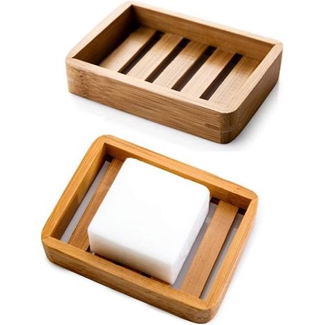 Ensemble de 2 porte-savons en bambou naturel, boîte à savon, rangement pour savon de douche, pour salle de bain. (1/4)