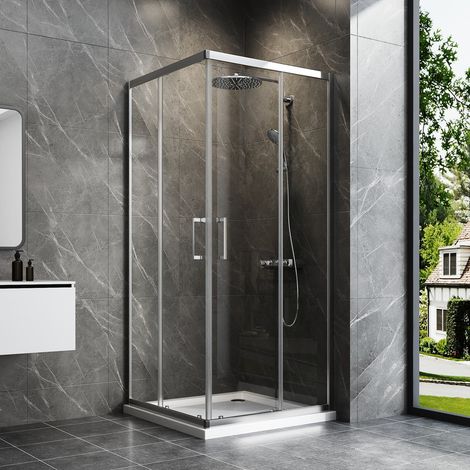Duschkabinen 90 x 100 cm Schiebetür Eckeinstieg, Duschkabine 100x90 cm Eckeinstieg Duschabtrennung mit 6mm ESG Sicherheitsglas Glas Duschwand, Dusche Schiebetüren Höhe: 185cm (1/5)